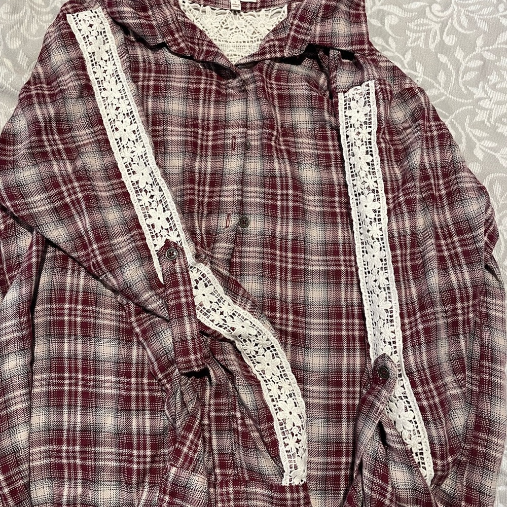 Plaid lace button up
